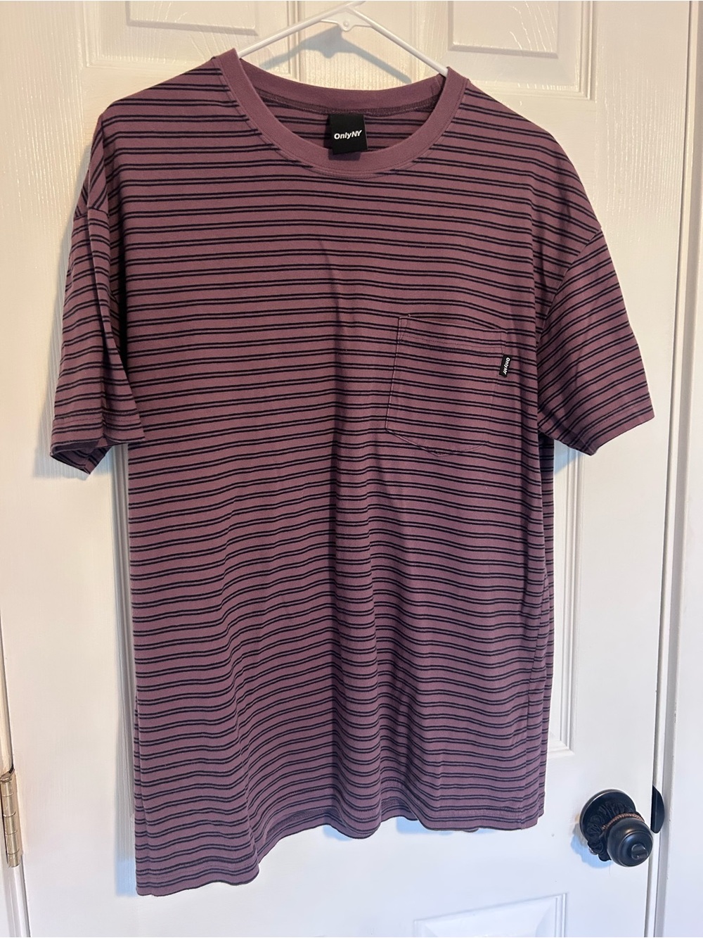 Only NY Men's Mauve Striped Pocket Tee
